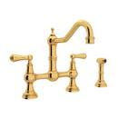 Two Handle Bridge Kitchen Faucet with Side Spray in English Gold
