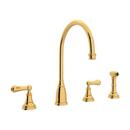 Two Handle Kitchen Faucet with Side Spray in English Gold