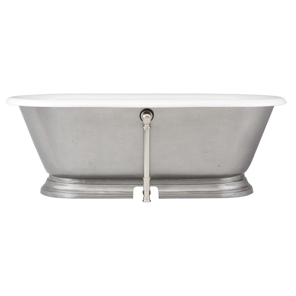 70 - GEOFFREY CAST IRON SKIRTED TUB - POLISHED BRASS DRAIN - ANTIQUE PEWTER 