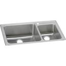 1 Hole Stainless Steel Double Bowl Top Mount Kitchen Sink with Rear Center Drain in Lustrous Highlighted Stainless Steel Satin Stainless Steel