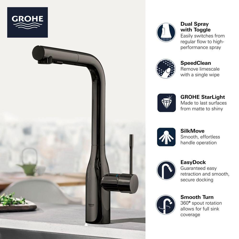 GROHE Hard Graphite Single Handle Pull Out Kitchen Faucet 