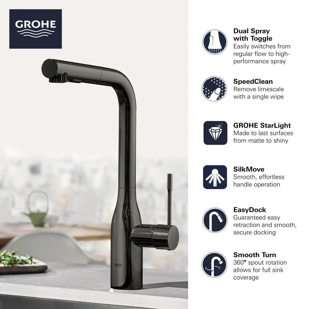 GROHE Hard Graphite Single Handle Pull Out Kitchen Faucet 