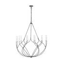 A WEATHERED GALVANIZED FINISH FORMS THE WHIMSICAL, TWISTED FIXTURE ON THE EYE-CATCHING RICHMOND CHANDELIER DESIGNED BY CHAPMAN & MYERS FOR GENERATION LIGHTING. THIS EXQUISITE PIECE FEATURES CREAM CAND 