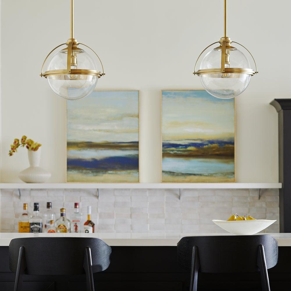 60W 1-Light Medium Pendant Light in Aged Brass 