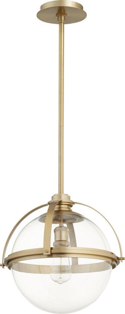 60W 1-Light Medium Pendant Light in Aged Brass 
