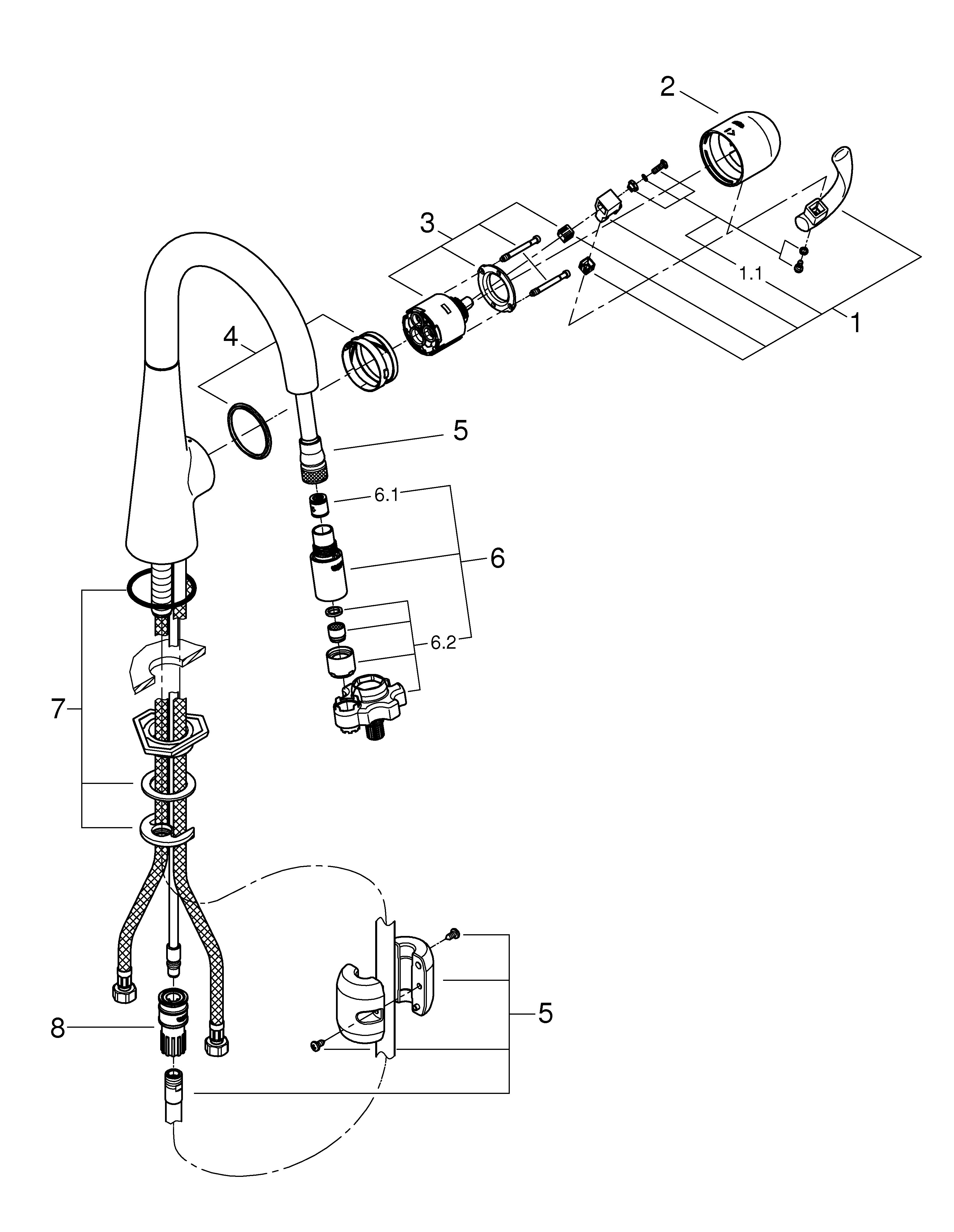 GROHE StarLight&reg; Chrome Single Handle Lever Bar Faucet 