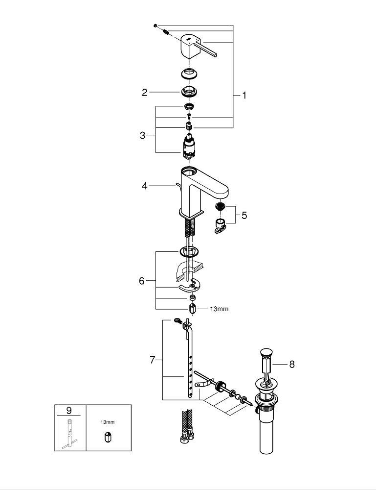 GROHE Brushed Nickel Single Handle Monoblock Bathroom Sink Faucet in Brushed Nickel Lever Handle 