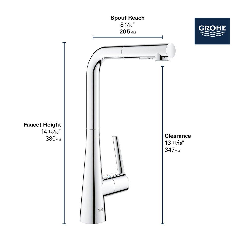 GROHE Chrome Single Handle Pull Down Kitchen Faucet 