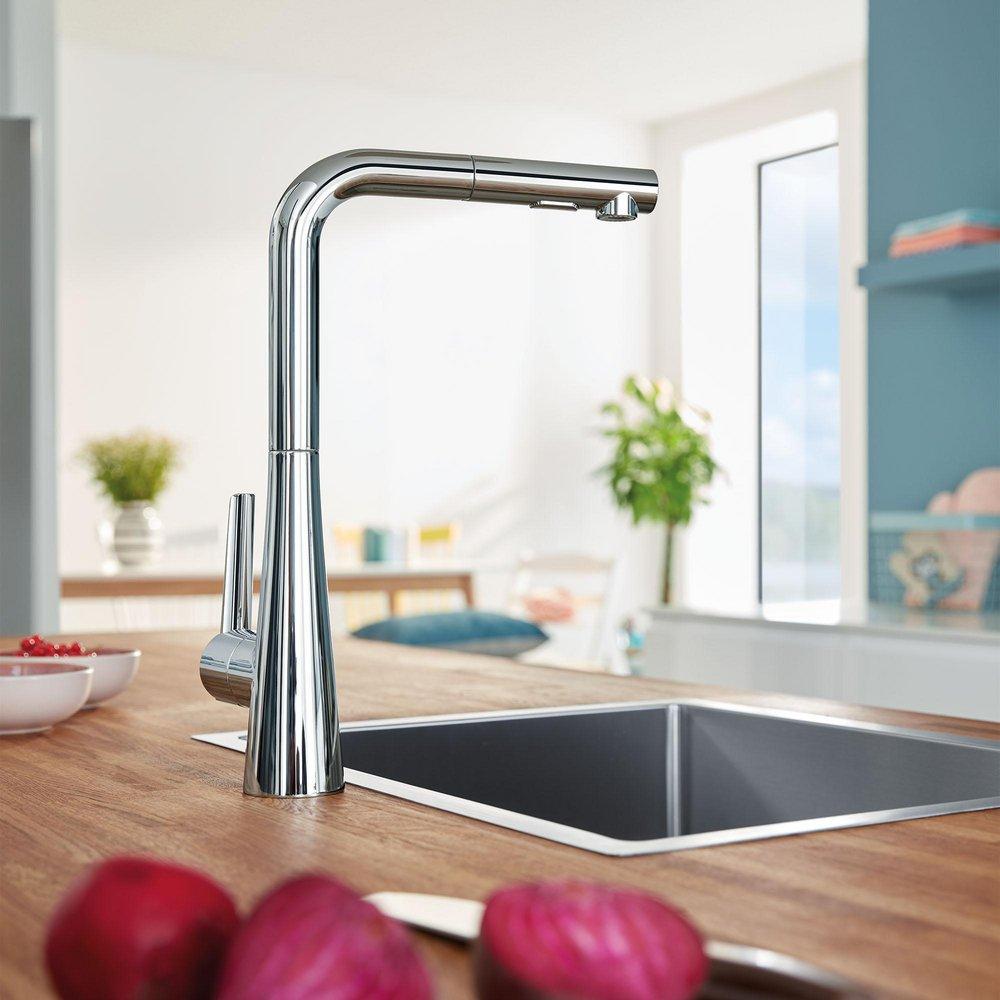 GROHE Chrome Single Handle Pull Down Kitchen Faucet 