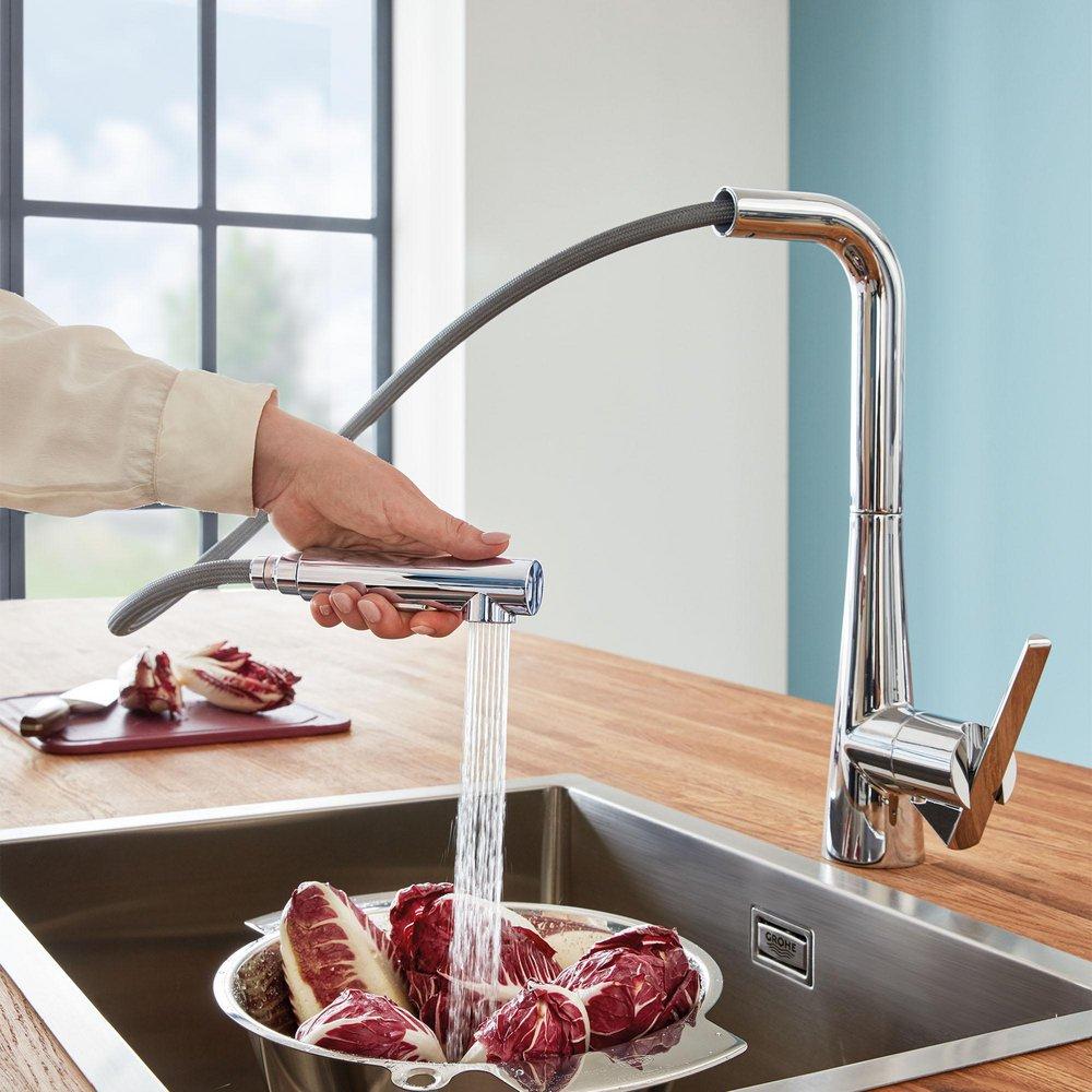 GROHE Chrome Single Handle Pull Down Kitchen Faucet 