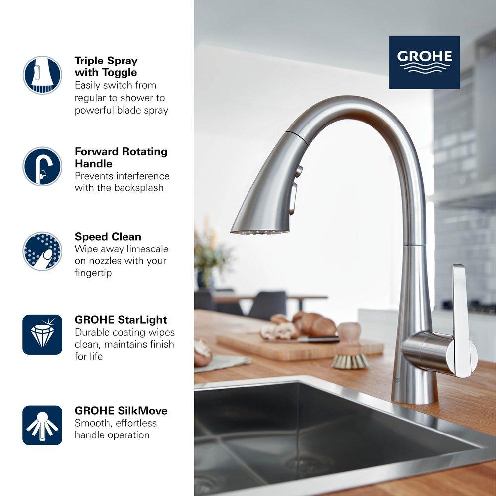 GROHE SuperSteel Infinity Single Handle Pull Out Kitchen Faucet 