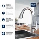 GROHE SuperSteel Infinity Single Handle Pull Out Kitchen Faucet 