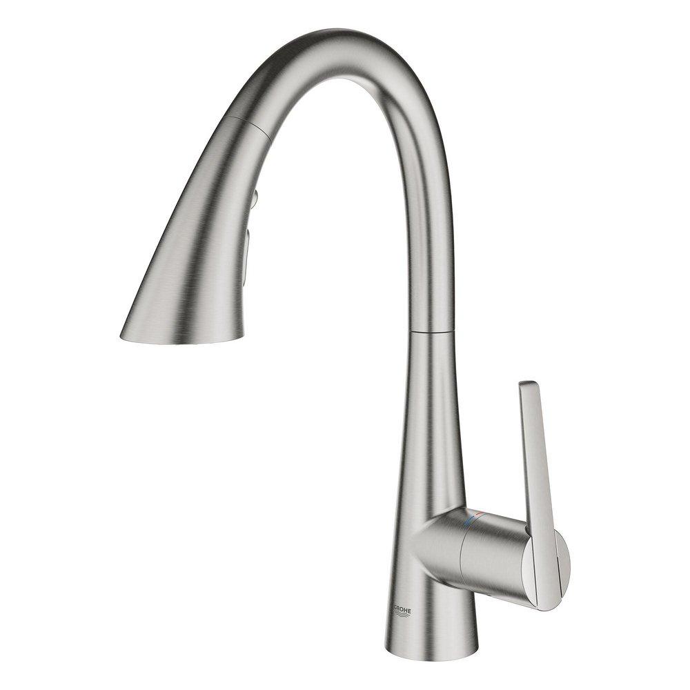 GROHE SuperSteel Infinity Single Handle Pull Out Kitchen Faucet 