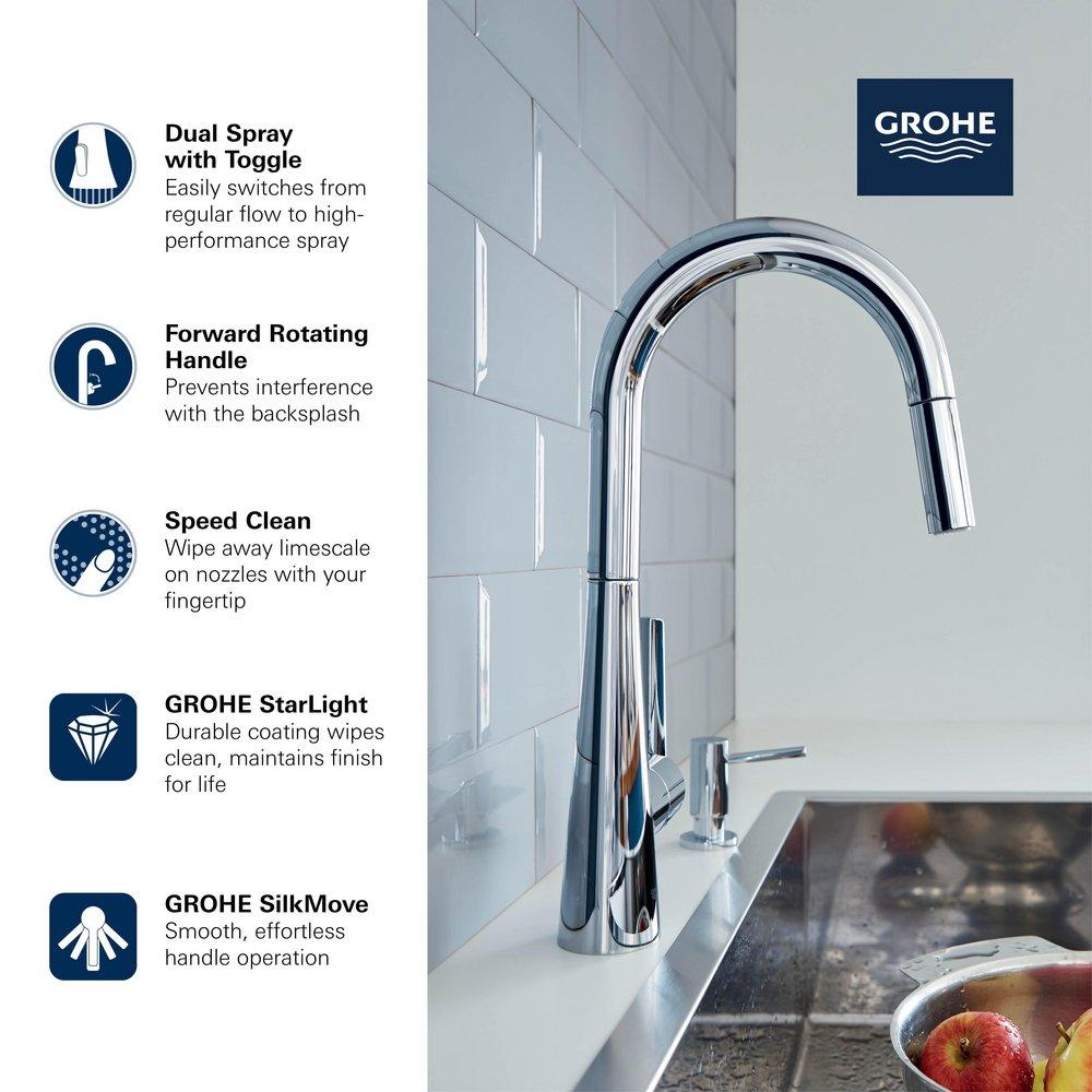 GROHE Steel Single Handle Pull Down Kitchen Faucet 