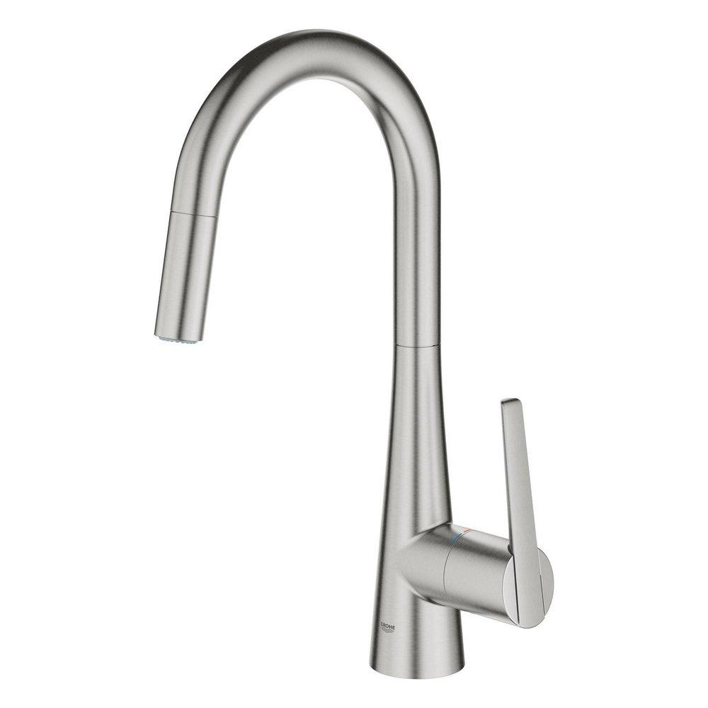 GROHE Steel Single Handle Pull Down Kitchen Faucet 