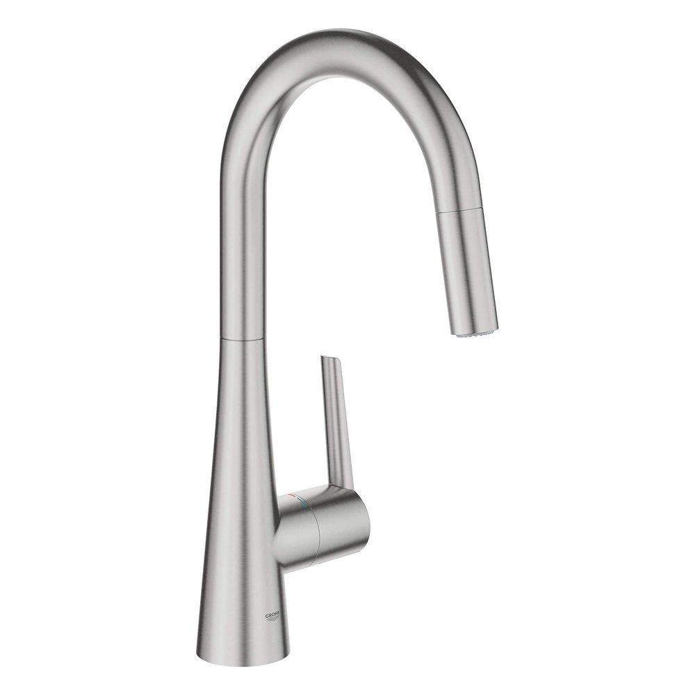 GROHE Steel Single Handle Pull Down Kitchen Faucet 