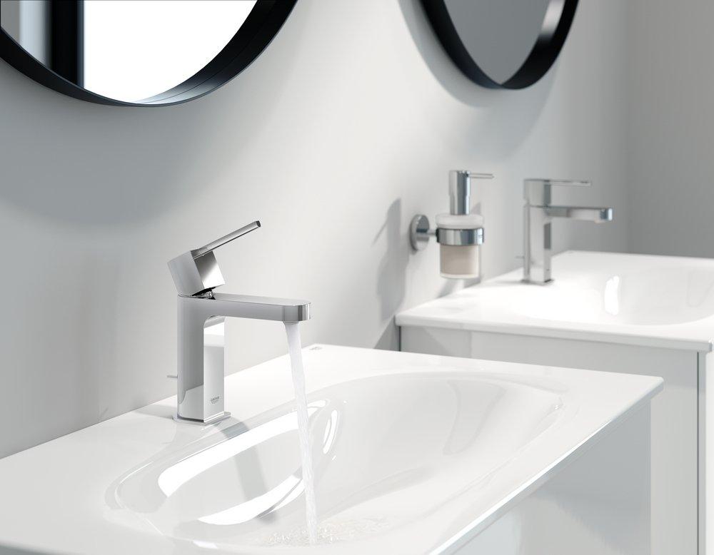 GROHE StarLight&reg; Chrome Single Handle Monoblock Bathroom Sink Faucet 
