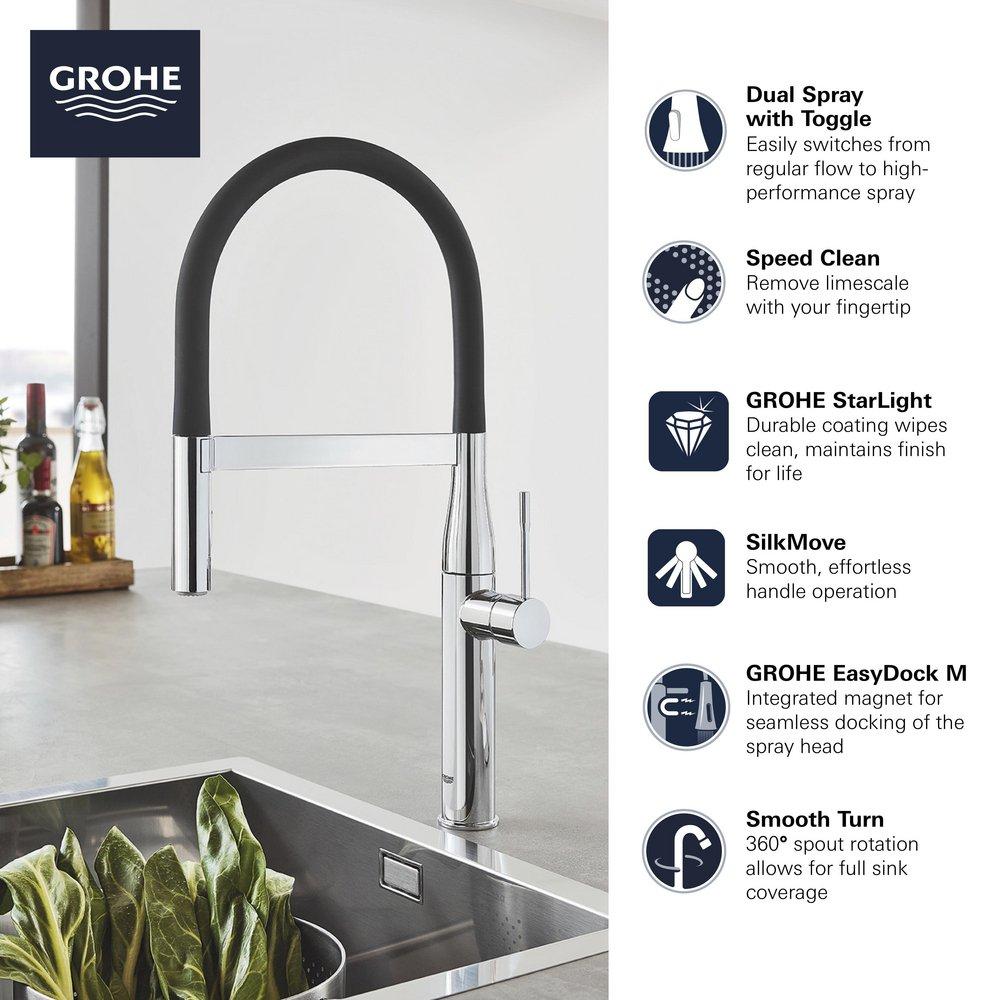 GROHE Hard Graphite Single Handle Pull Out Kitchen Faucet 