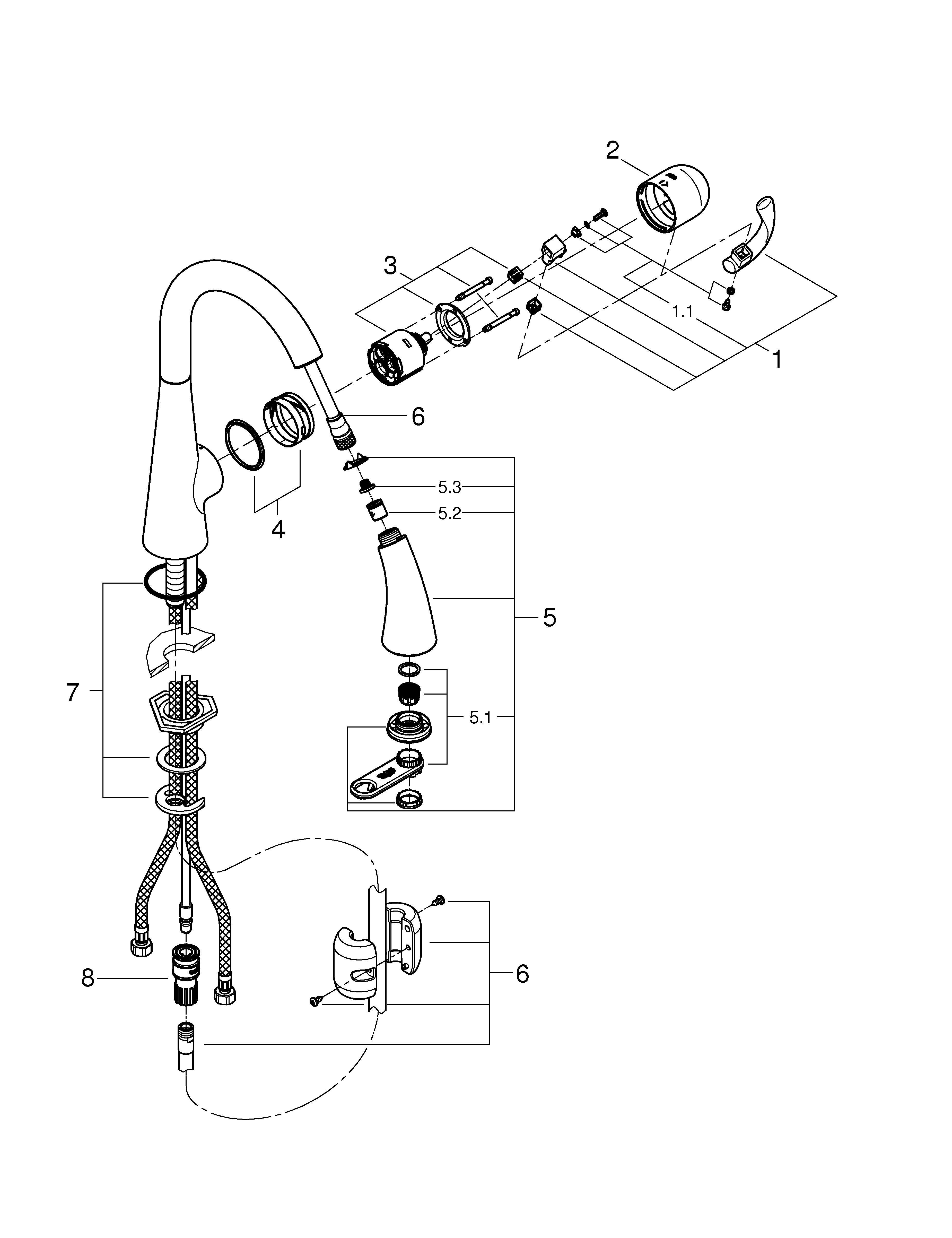 GROHE SuperSteel Infinity™ Monoblock Single Handle Pull Out Kitchen Faucet 