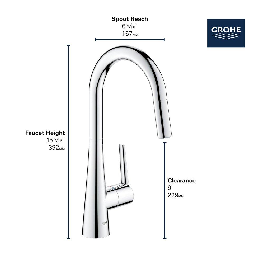 GROHE SuperSteel Infinity Single Handle Pull Out Kitchen Faucet 