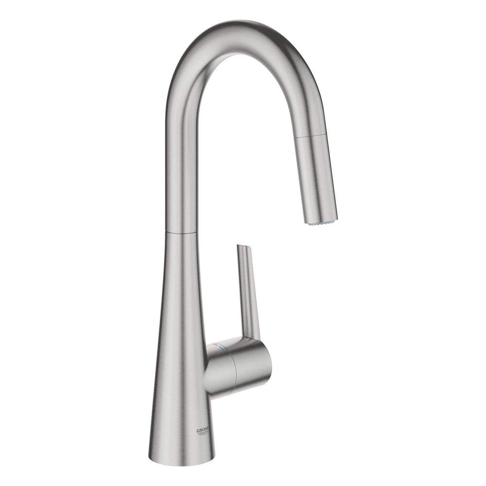 GROHE SuperSteel Infinity Single Handle Pull Out Kitchen Faucet 