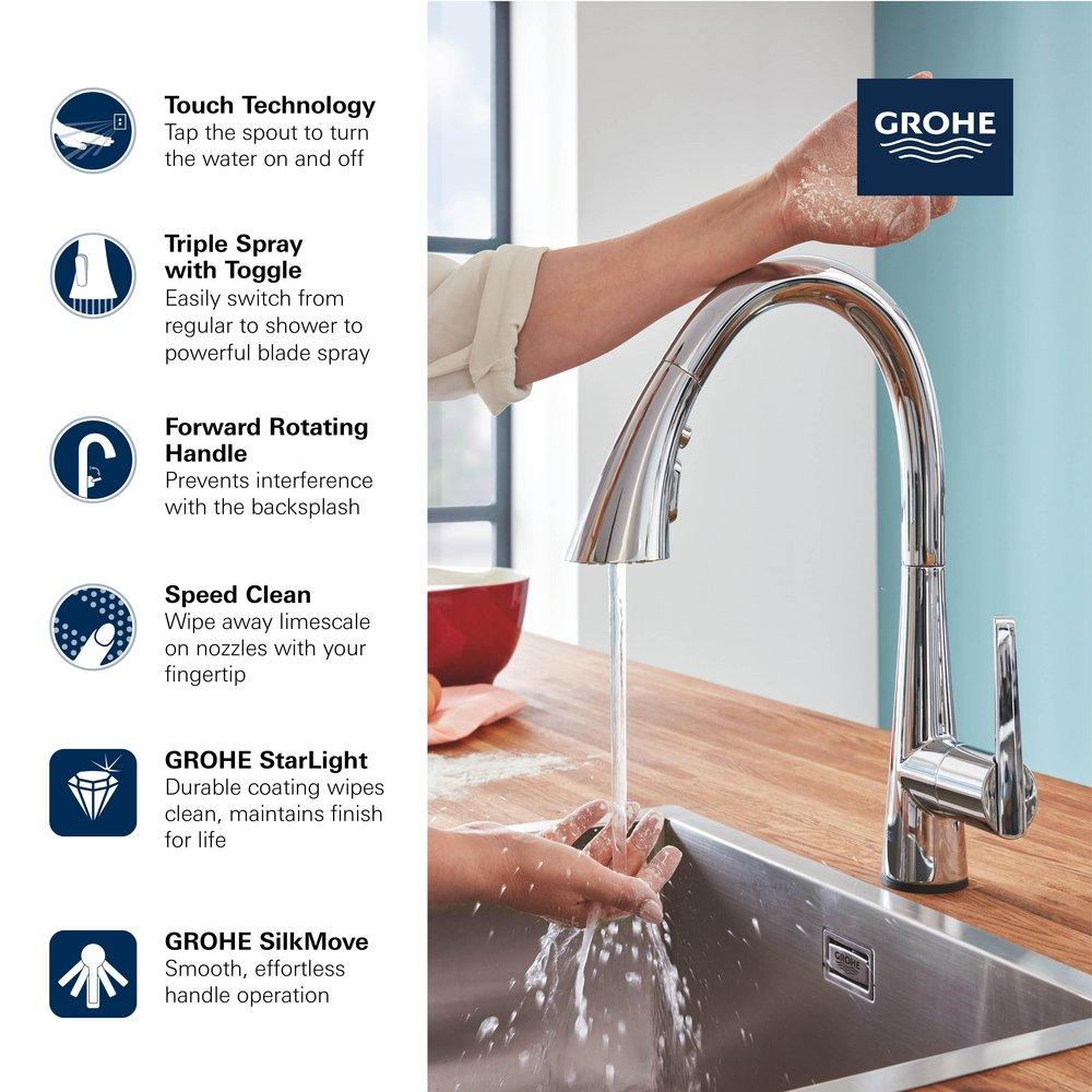 GROHE Chrome Single Handle Pull Down Kitchen Faucet 