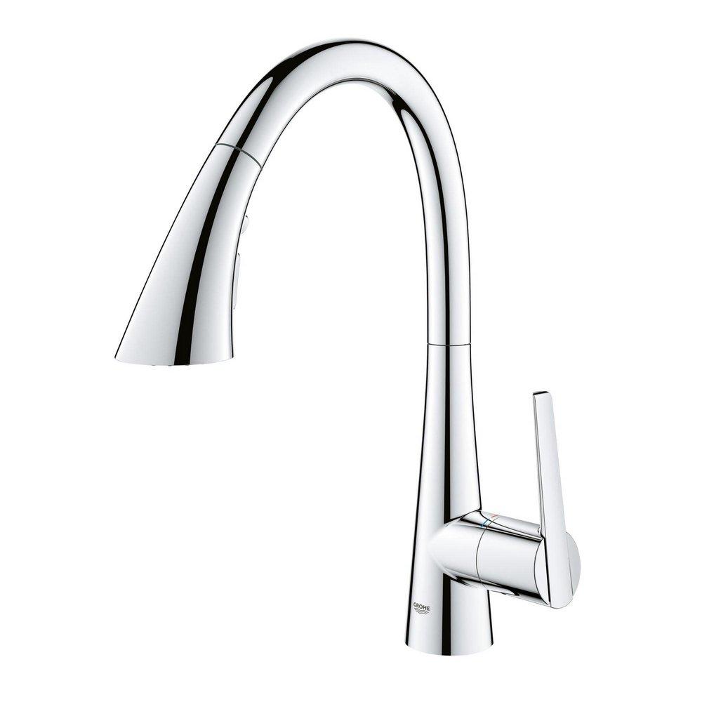 GROHE StarLight&reg; Chrome Monoblock Single Handle Pull Out Kitchen Faucet 