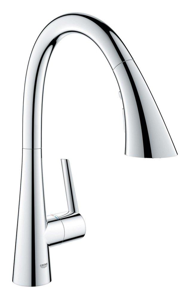 GROHE StarLight&reg; Chrome Monoblock Single Handle Pull Out Kitchen Faucet 