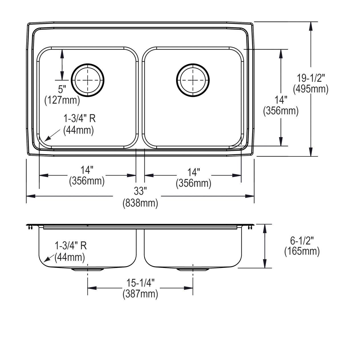Elkay Lustrous Satin 33 x 19-1/2 in. Stainless Steel Double Bowl Drop-in Kitchen Sink in Lustrous Satin 