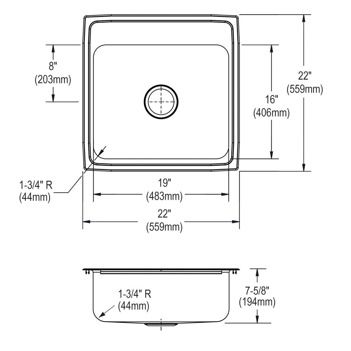 Elkay Lustertone 22 x 22 in. Stainless Steel Single Bowl Drop-in Kitchen Sink in Lustrous Satin 