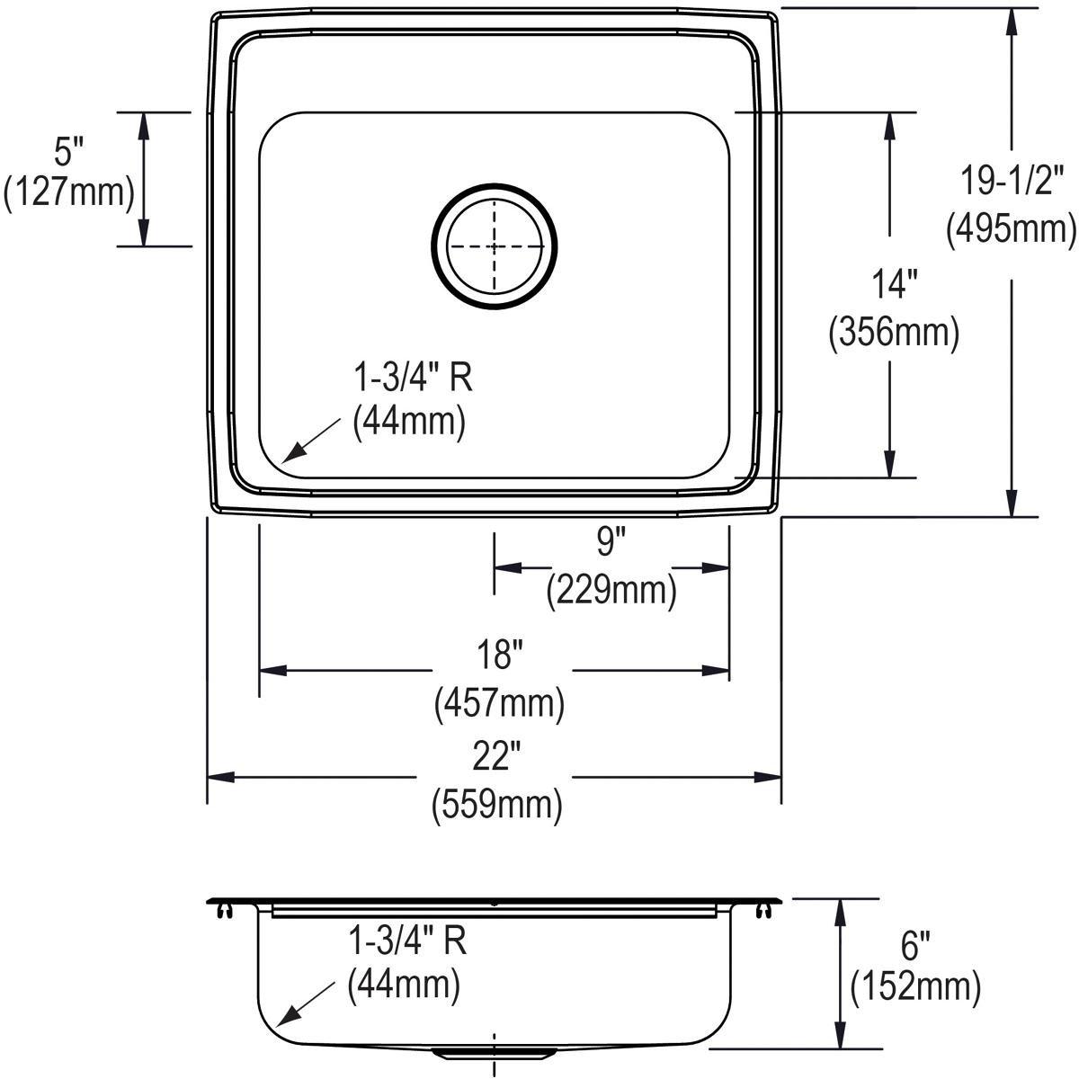 Elkay Lustrous Satin 22 x 19-1/2 in. Stainless Steel Single Bowl Drop-in Kitchen Sink in Lustrous Satin 
