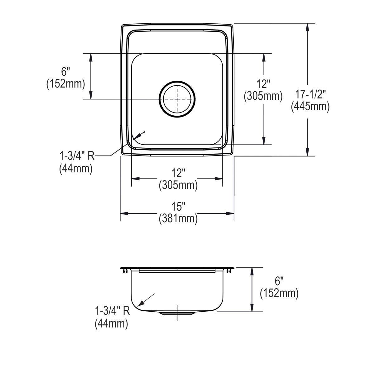 Elkay Lustrous Highlighted Satin 1 Hole Single Bowl Top Mount Bar Sink 