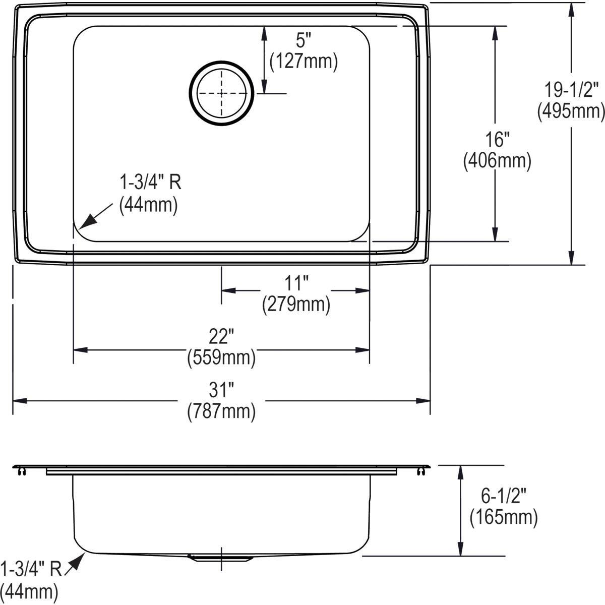 Elkay Lustrous Satin 19-1/2 x 22 in. Stainless Steel Single Bowl Drop-in Kitchen Sink in Lustrous Satin 
