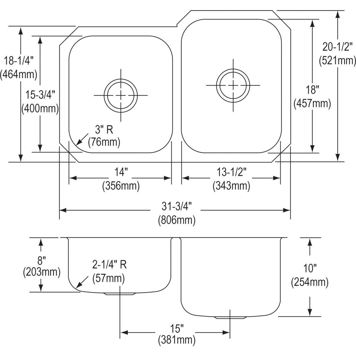 Elkay Stainless Steel 1 Hole Double Bowl Top Mount Sink 