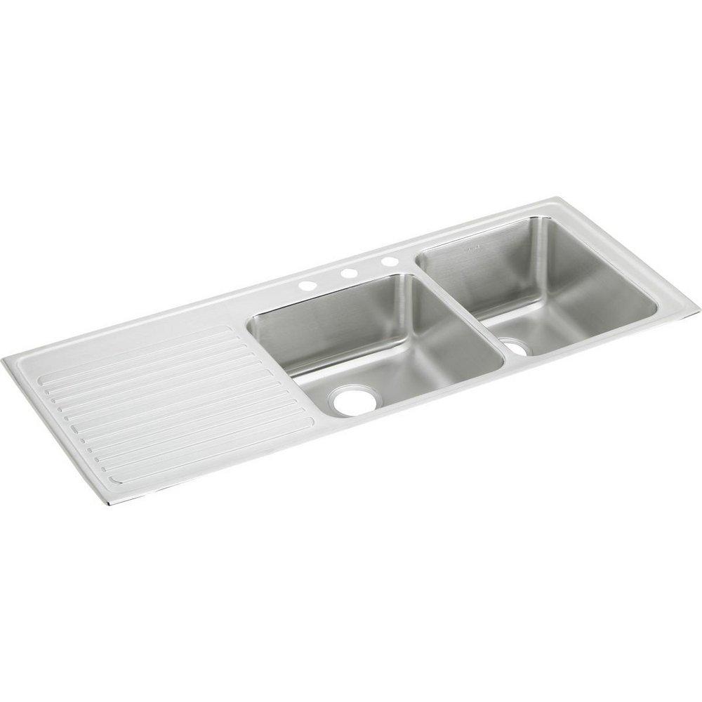 Elkay Lustrous Satin 54 x 22 in. 2-Hole Stainless Steel Double Bowl Drop-in Kitchen Sink 