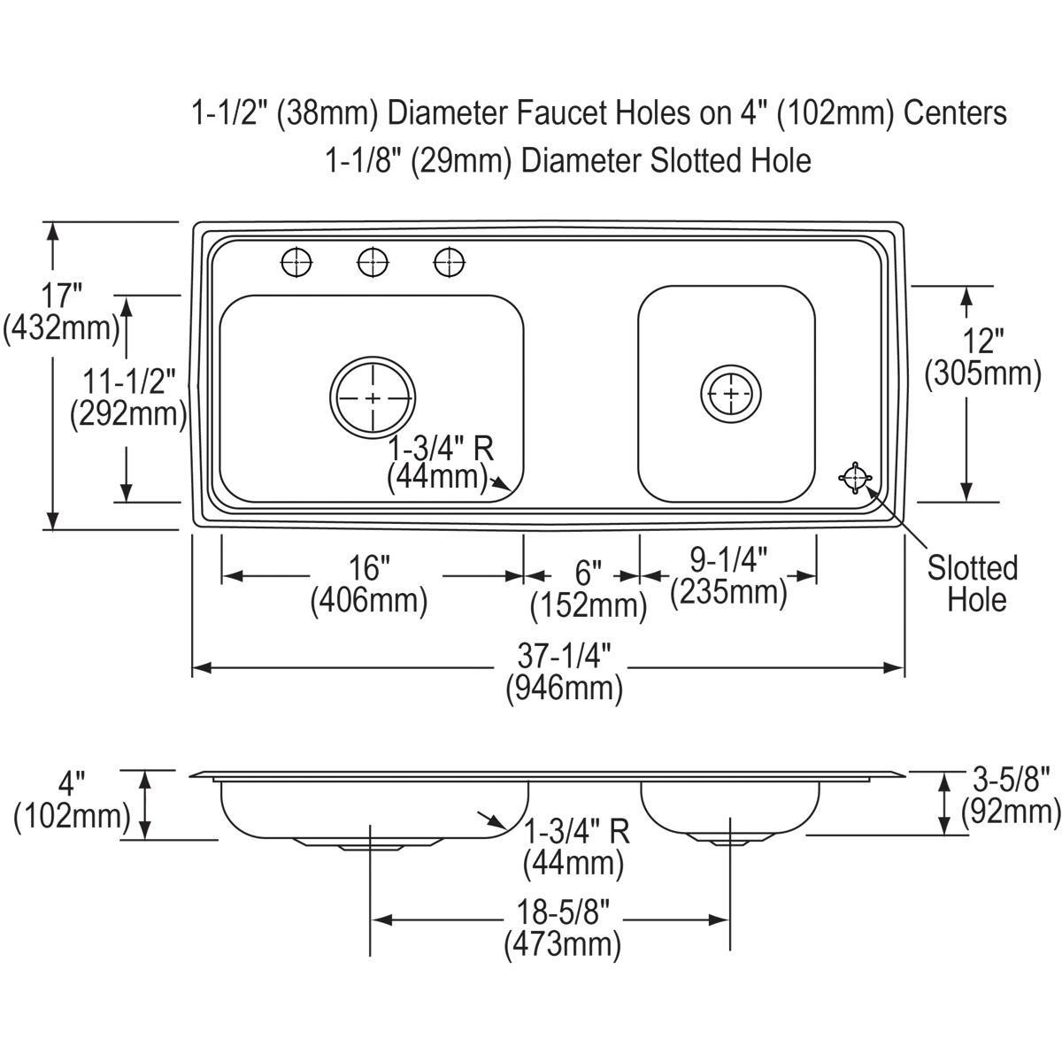 Elkay Lustrous Satin 54 x 22 in. 2-Hole Stainless Steel Double Bowl Drop-in Kitchen Sink 