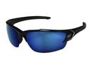 Polycarbonate and Nylon Safety Glasses in Black Frame with Aqua Precision Blue Mirror Lens