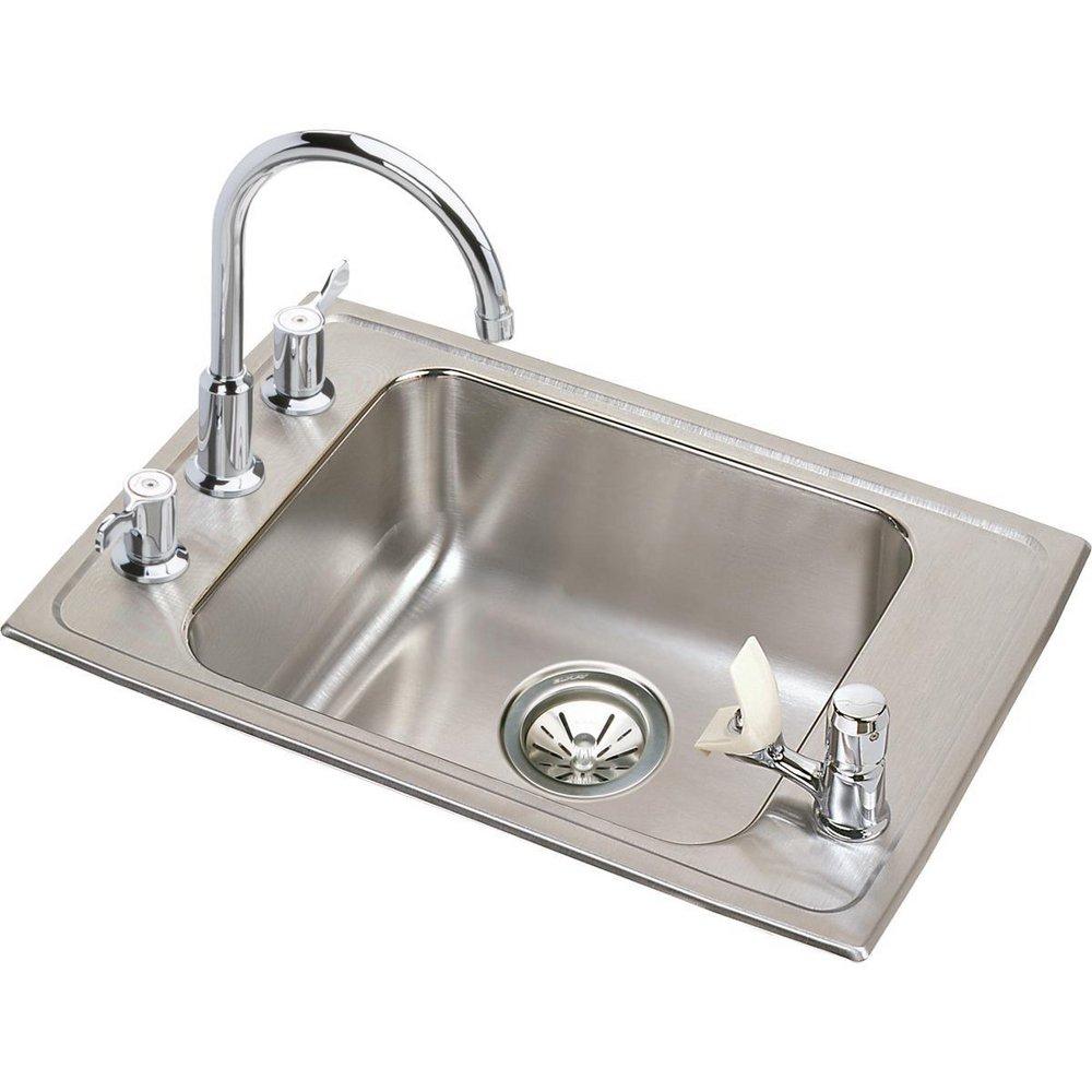 Elkay Lustrous Satin 1-Basin Topmount Utility Sink with High Arc Kitchen Faucet, Bubbler and Drain 