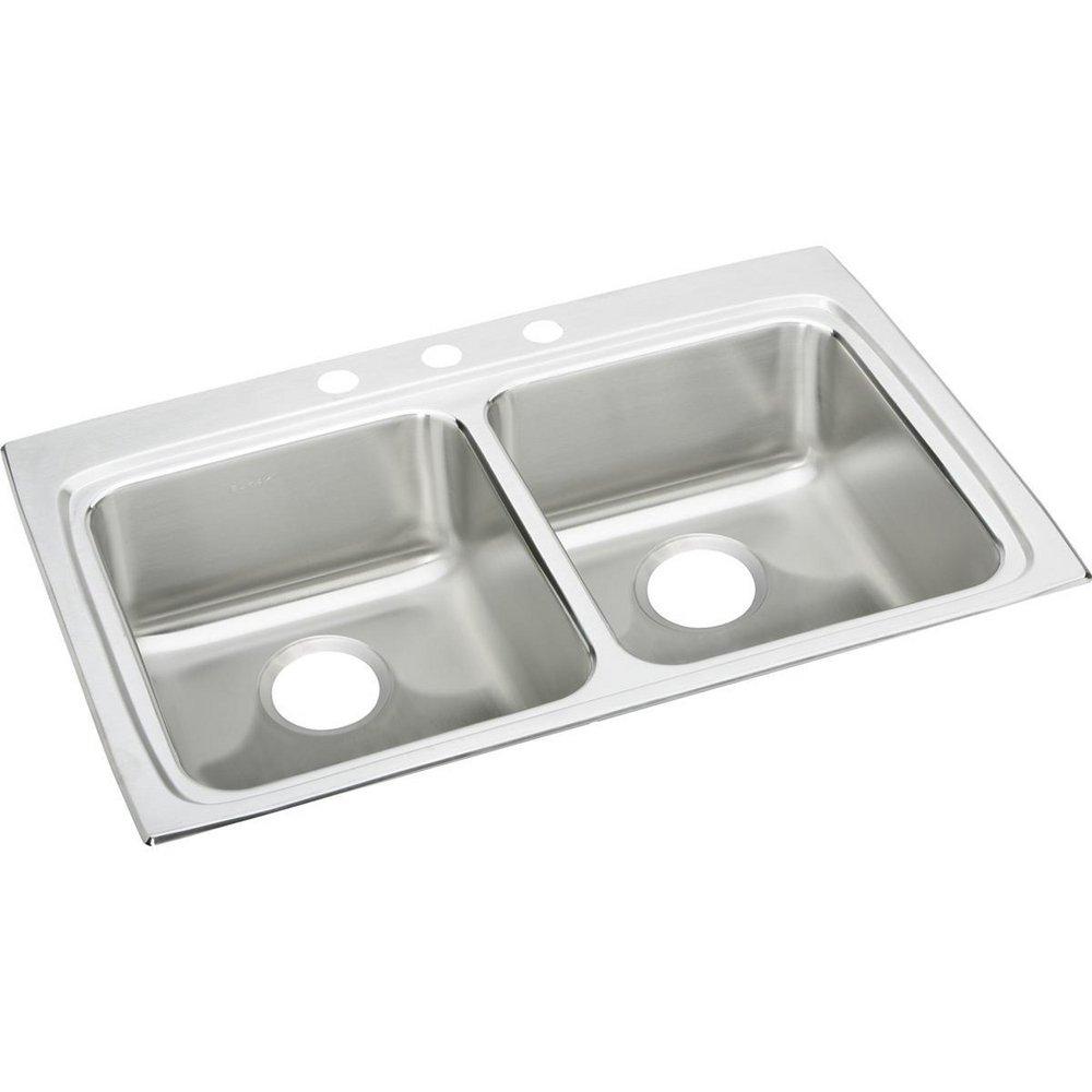 Elkay Lustrous Satin 33 x 22 in. Stainless Steel Double Bowl Drop-in Kitchen Sink in Lustrous Satin 