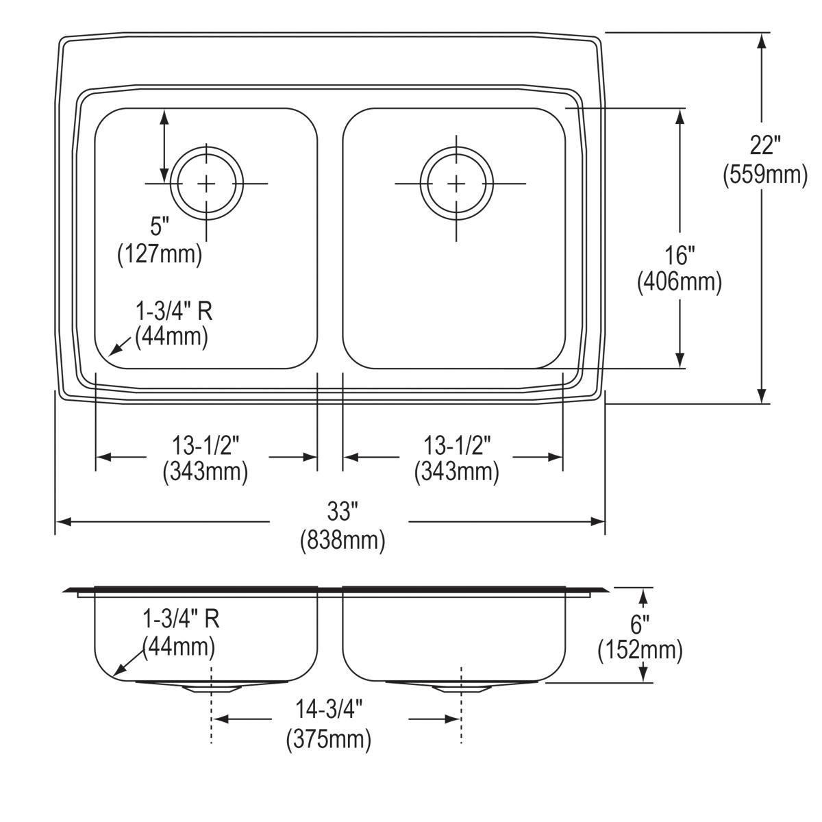 Elkay Lustrous Satin 33 x 22 in. Stainless Steel Double Bowl Drop-in Kitchen Sink in Lustrous Satin 