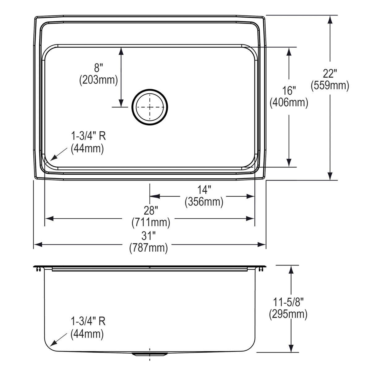 Elkay Lustrous Satin 31 x 22 in. Stainless Steel Single Bowl Drop-in Kitchen Sink in Lustrous Satin 