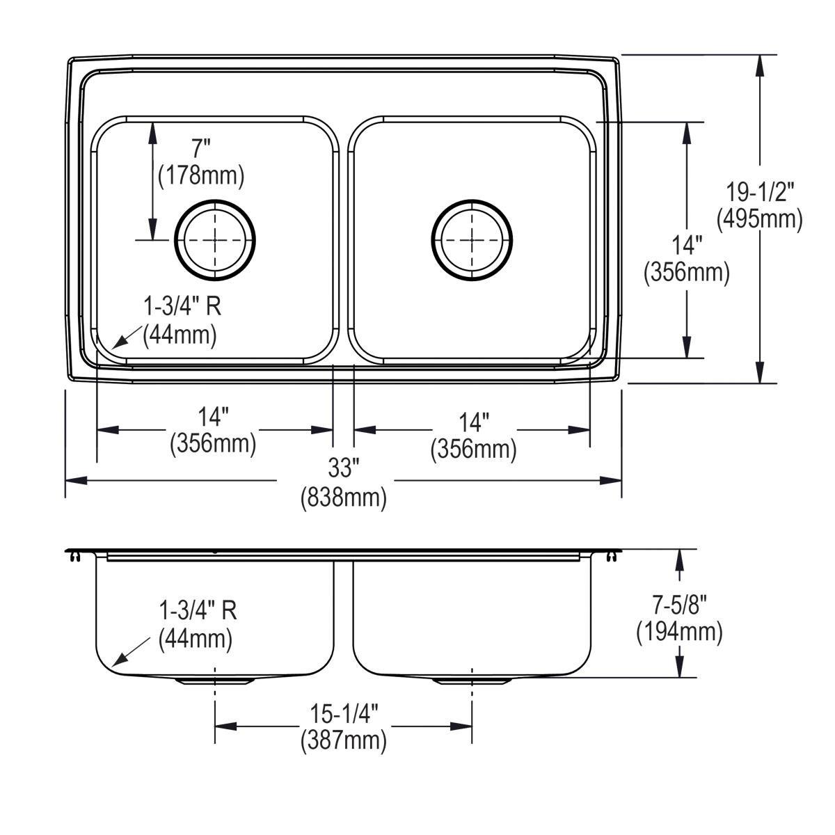 Elkay Lustrous Satin 33 x 19-1/2 in. Stainless Steel Double Bowl Drop-in Kitchen Sink in Lustrous Satin 