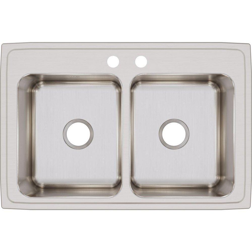 Elkay Lustrous Highlighted Satin 2 Hole Single Bowl Top Mount Bar Sink 
