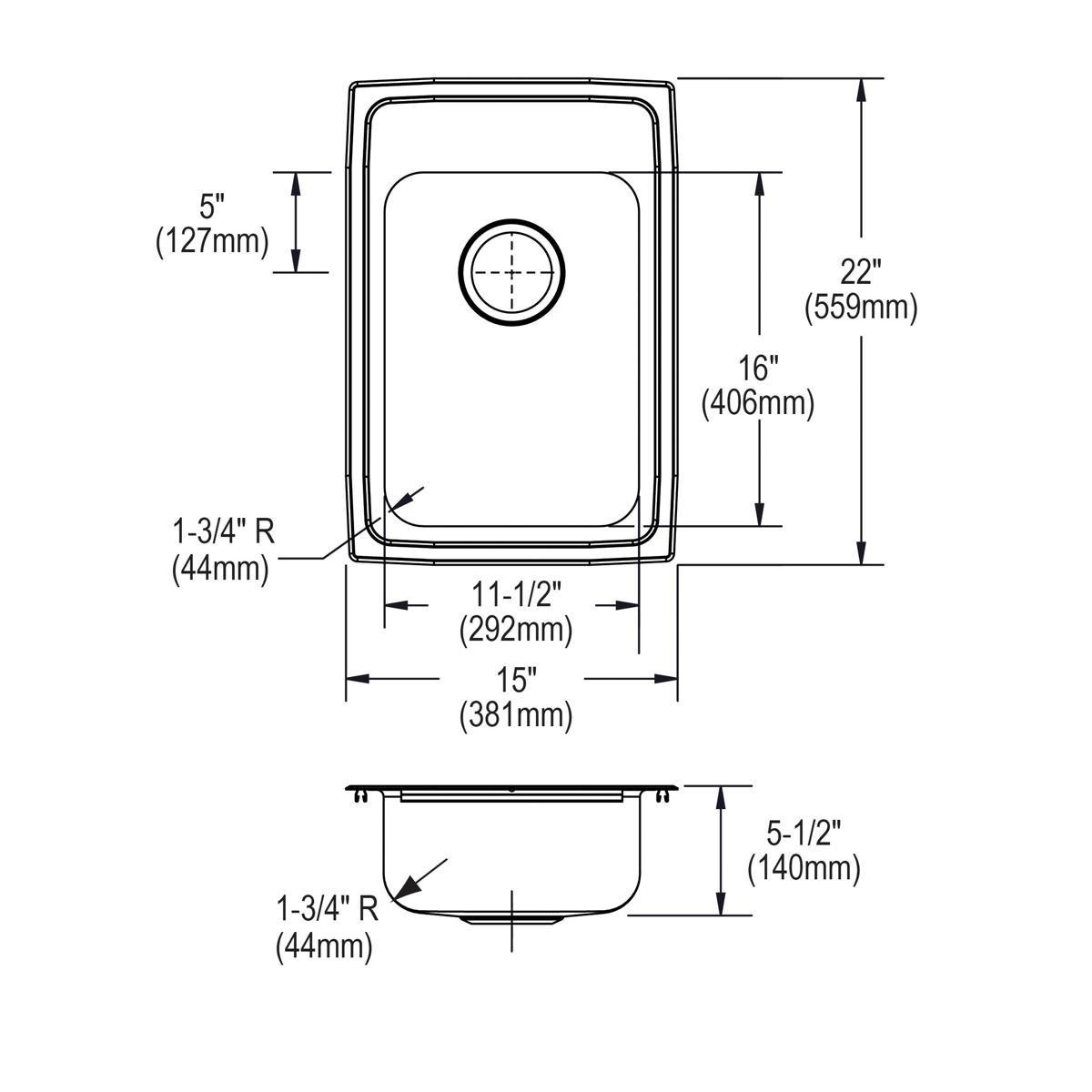 Elkay Lustrous Satin 15 x 22 in. 3 Hole Drop-in Stainless Steel Bar Sink 