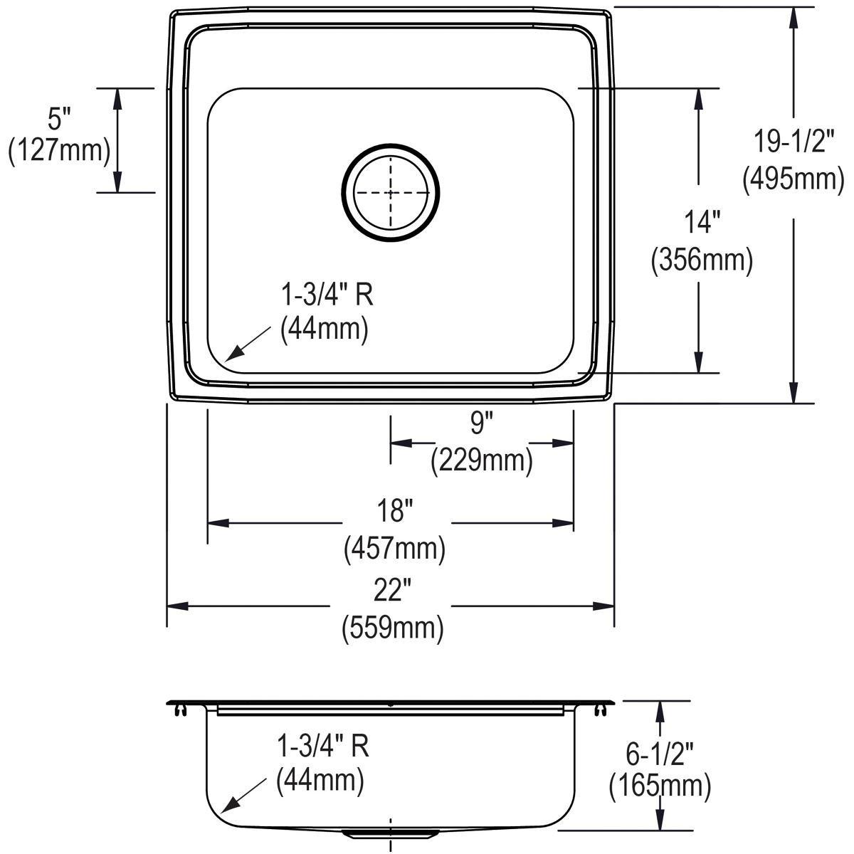 Elkay Lustrous Satin 22 x 19-1/2 in. Stainless Steel Single Bowl Drop-in Kitchen Sink in Lustrous Satin 