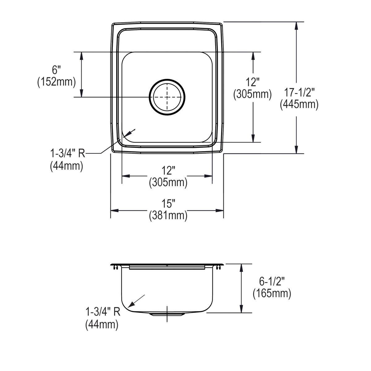 Elkay Lustrous Satin 15 x 17-1/2 in. 1 Hole Drop-in Stainless Steel Bar Sink 