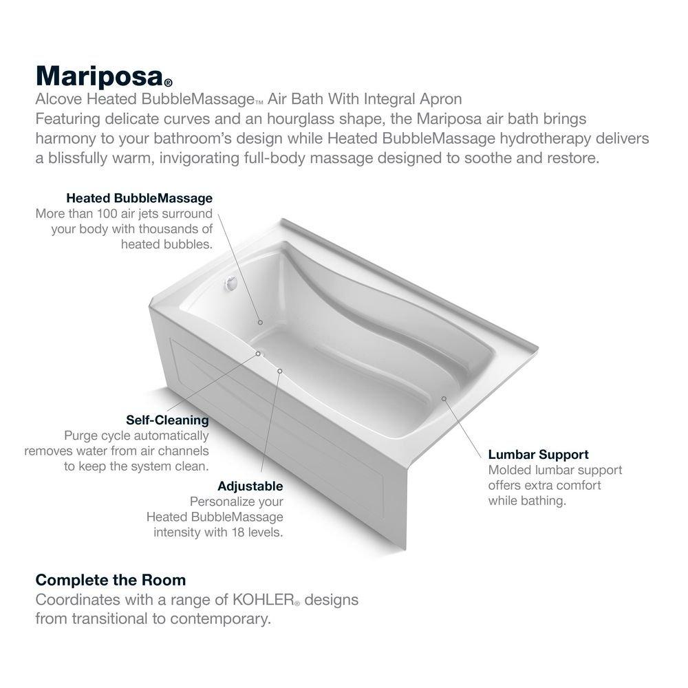 KOHLER White 66 x 35-15/16 in. Air Bath Drop-In Bathtub with Left Drain 