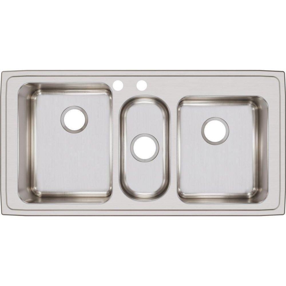 Elkay Lustertone 2-Hole 3-Bowl Self-rimming or Drop-in Kitchen Sink 