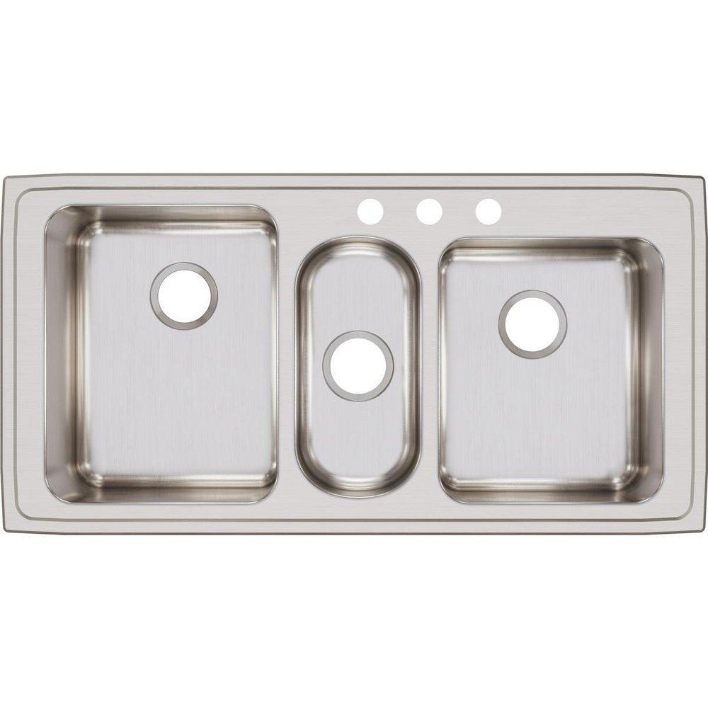 Elkay Lustrous Satin 43 x 22 in. Stainless Steel Triple Bowl Drop-in Kitchen Sink in Lustrous Satin 