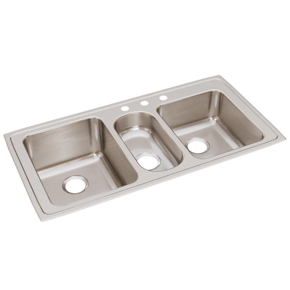 Elkay Lustrous Satin 43 x 22 in. Stainless Steel Triple Bowl Drop-in Kitchen Sink in Lustrous Satin 